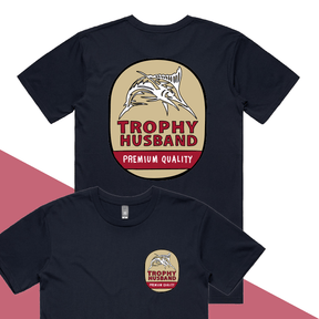 S / Navy / Small Front & Large Back Design Trophy Husband Northern 🍺🏆 – Men's T Shirt