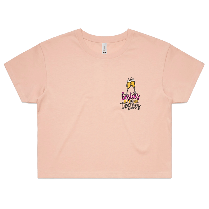 S / Pink Besties Before Testies 👭🥰 – Women's Crop Top