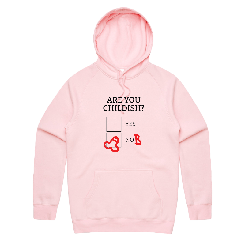 S / Pink / Large Front Print Definitely Not Childish 📋🖕 - Unisex Hoodie
