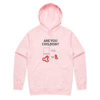 S / Pink / Large Front Print Definitely Not Childish 📋🖕 - Unisex Hoodie