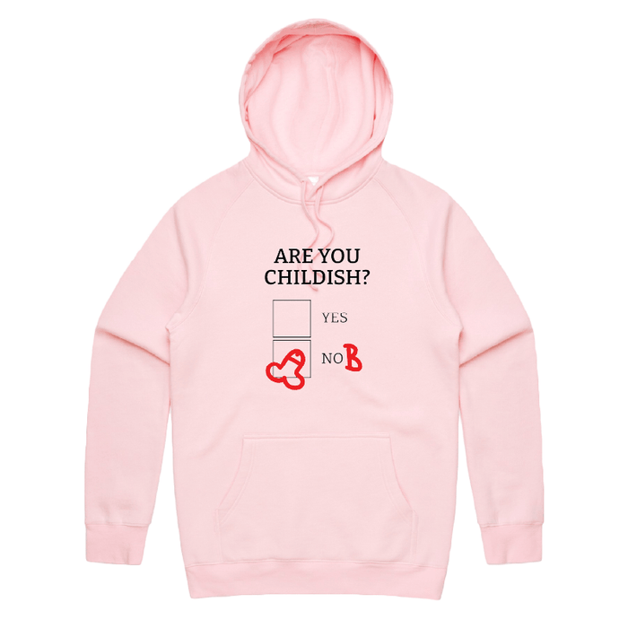 S / Pink / Large Front Print Definitely Not Childish 📋🖕 - Unisex Hoodie