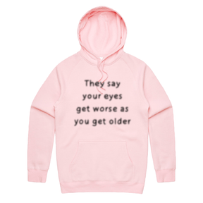 S / Pink / Large Front Print Eyes Get Worse... 👓❌ – Unisex Hoodie