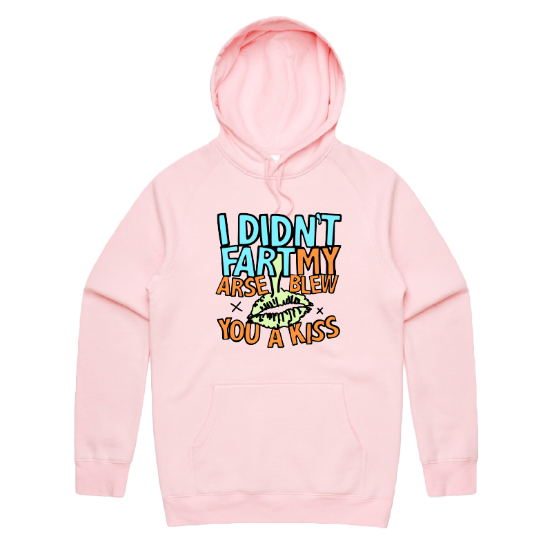 S / Pink / Large Front Print Kiss From Down Under 😘💨 – Unisex Hoodie