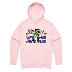 S / Pink / Large Front Print Love You This Much 🦕📏 – Unisex Hoodie