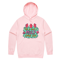 S / Pink / Large Front Print MILF Looks Like 👆 – Unisex Hoodie