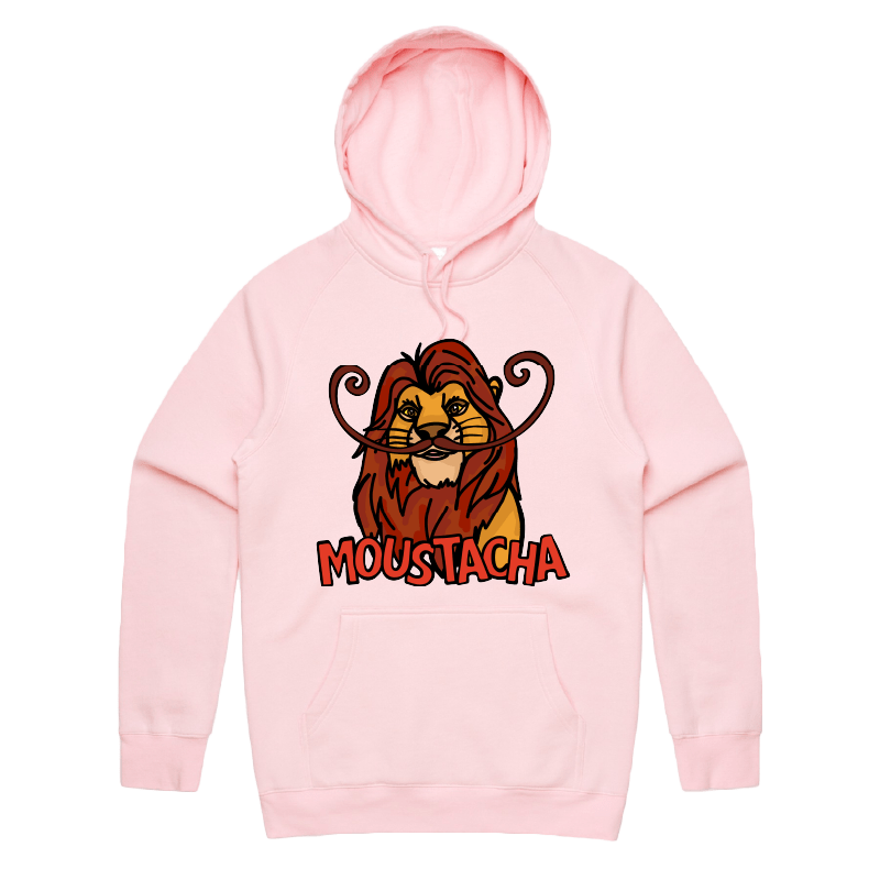 S / Pink / Large Front Print Moustacha 🦁👨 - Unisex Hoodie