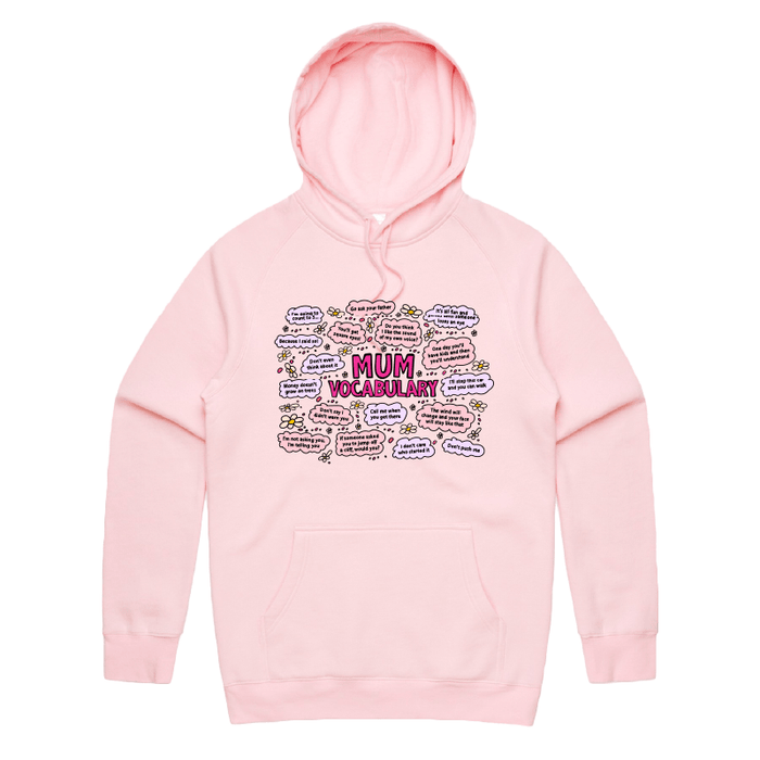 S / Pink / Large Front Print Mum's Vocab 👩💬 – Unisex Hoodie