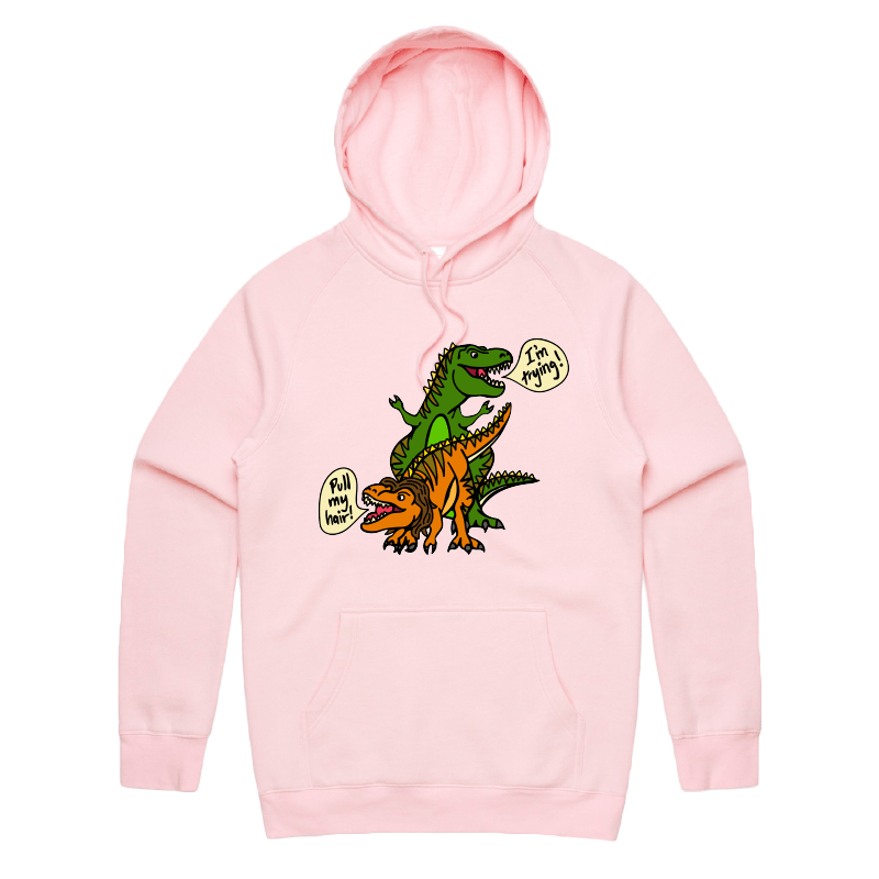S / Pink / Large Front Print Pull My Hair 🦖🦕 – Unisex Hoodie