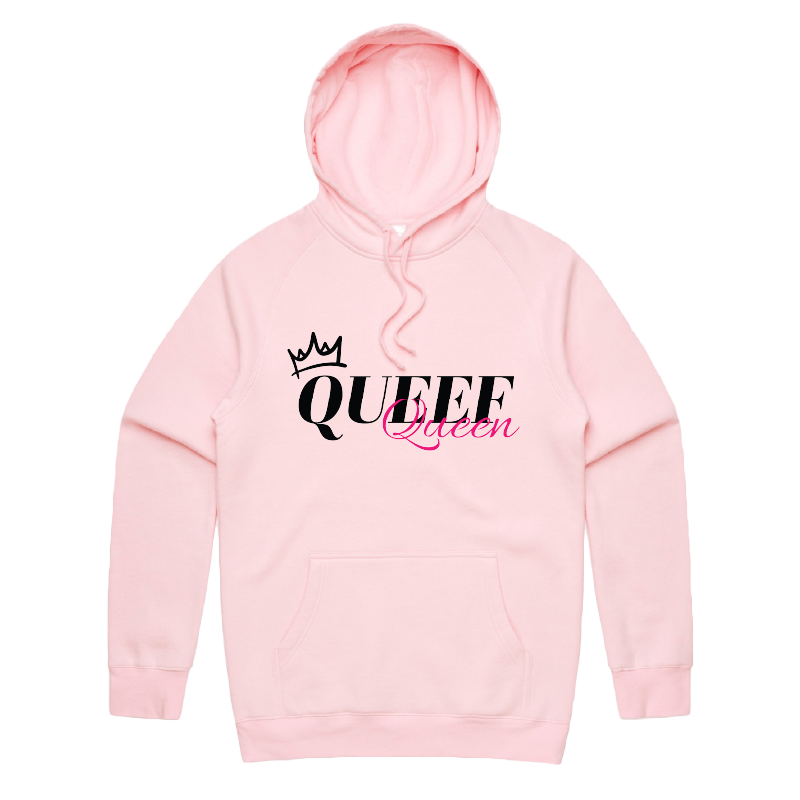 S / Pink / Large Front Print Queef Queen 💨👑 - Unisex Hoodie