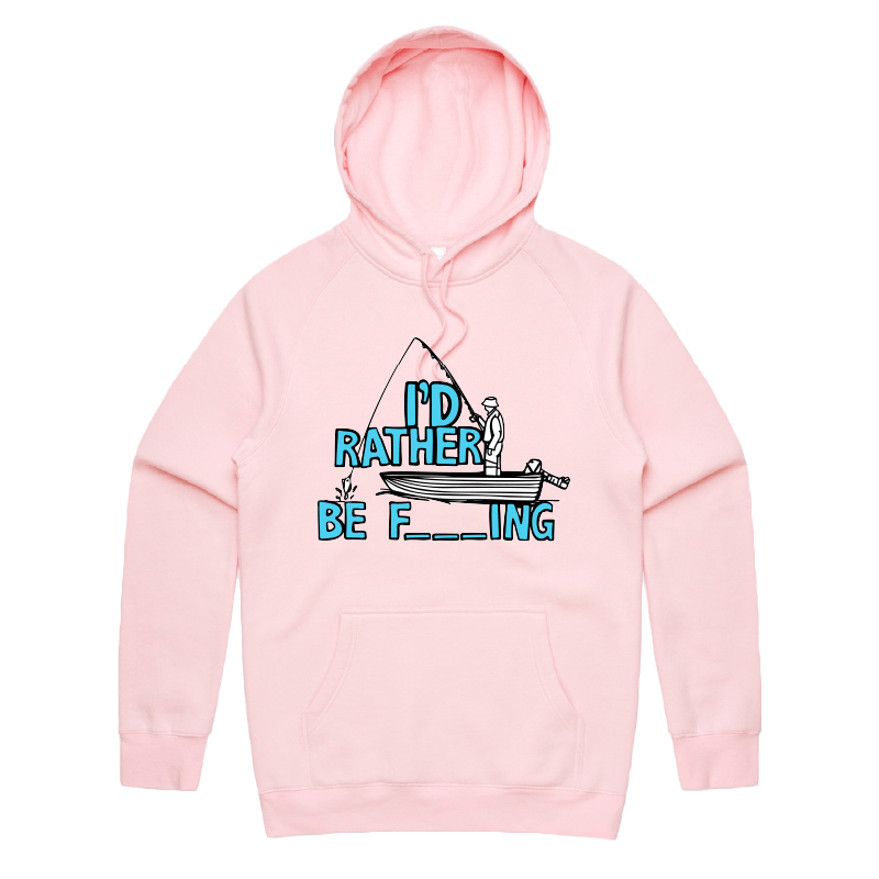 S / Pink / Large Front Print Rather Be Fishing 🐟🍆 - Unisex Hoodie