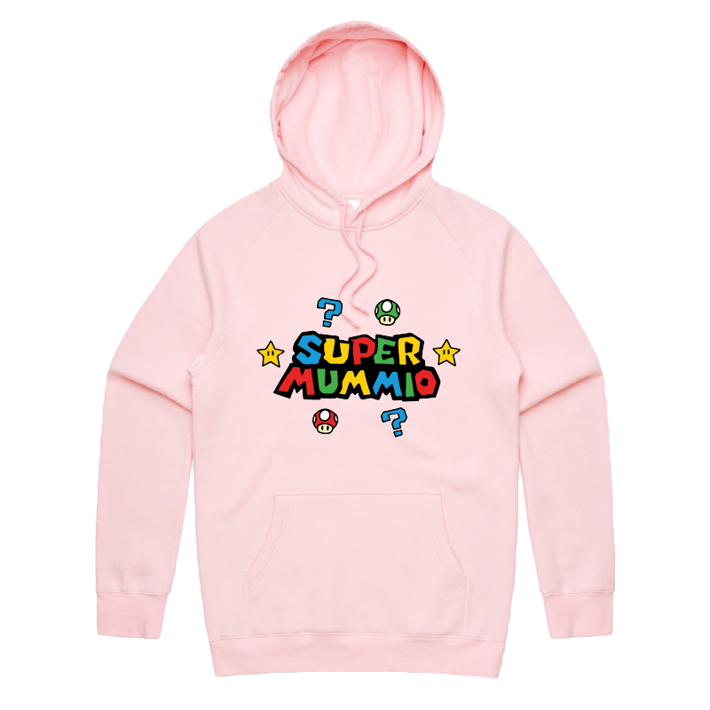 S / Pink / Large Front Print Super Mummio ⭐🍄 – Unisex Hoodie
