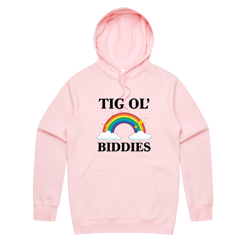 S / Pink / Large Front Print Tig Ol’ Biddies 🍒🤤 - Unisex Hoodie