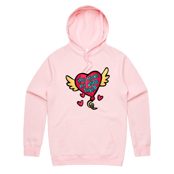 S / Pink / Large Front Print You Make My Knob Throb 🍆🌡️ – Unisex Hoodie