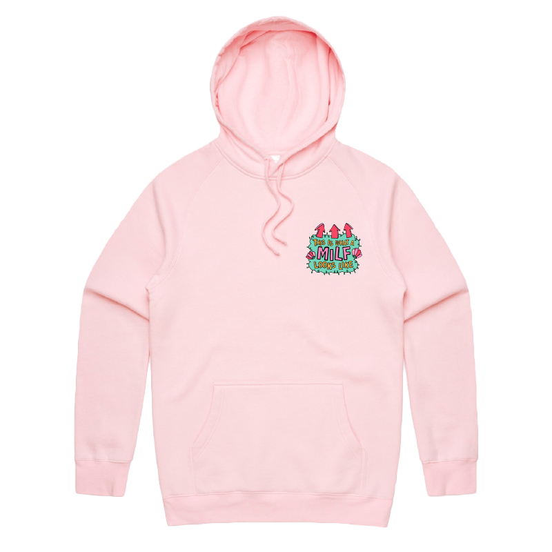S / Pink / Small Front Print MILF Looks Like 👆 – Unisex Hoodie