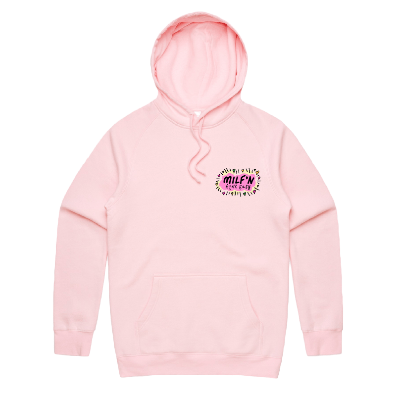 S / Pink / Small Front Print Milf'n Ain't Easy 👩🎖️ – Unisex Hoodie