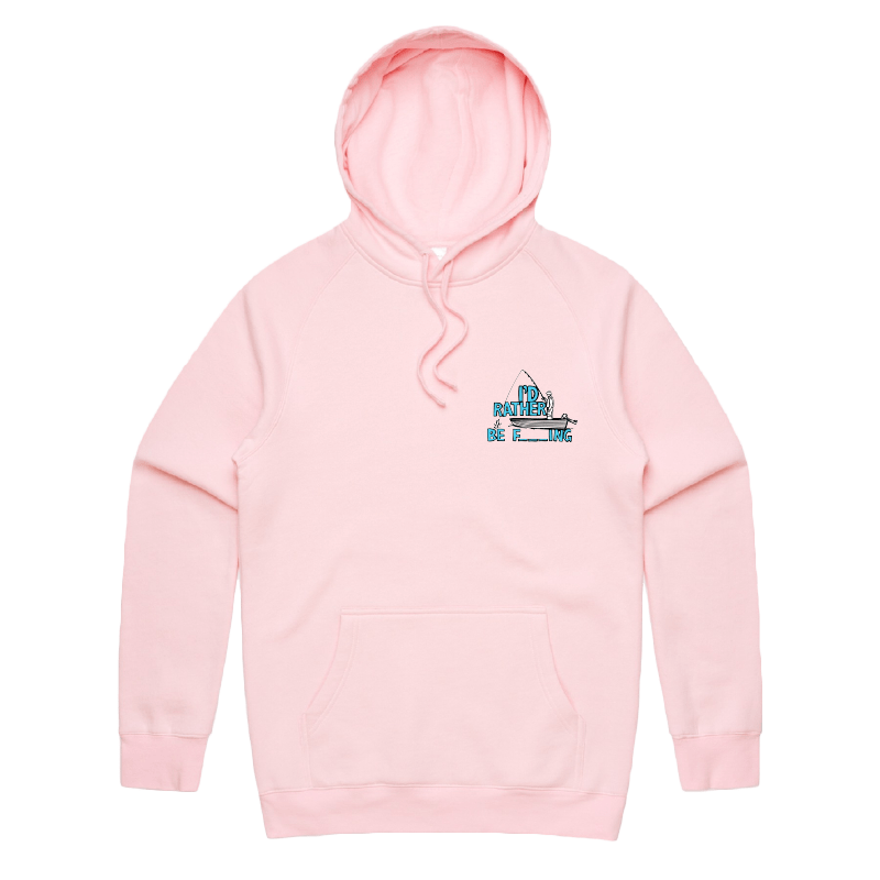 S / Pink / Small Front Print Rather Be Fishing 🐟🍆 - Unisex Hoodie