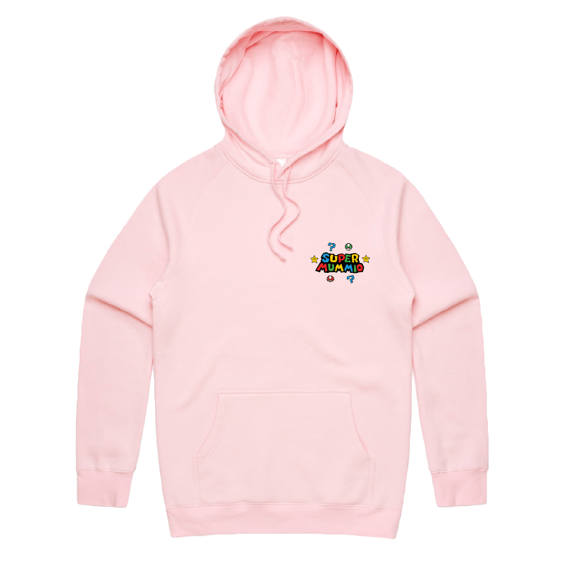 S / Pink / Small Front Print Super Mummio ⭐🍄 – Unisex Hoodie