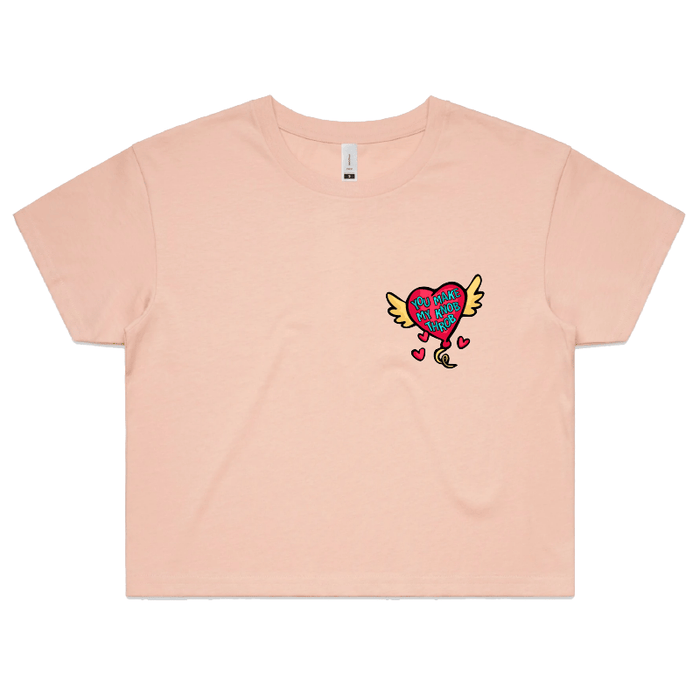 S / Pink You Make My Knob Throb 🍆🌡️ – Women's Crop Top