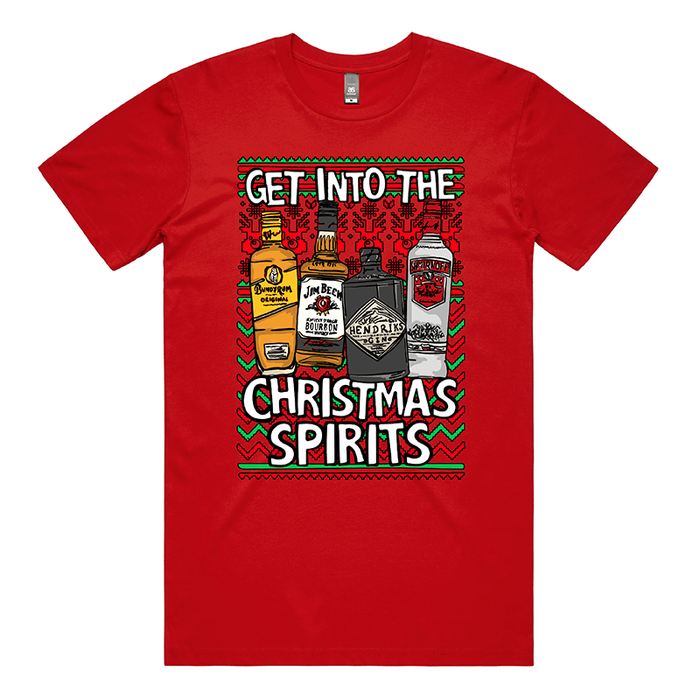 S / Red / Large Front Design Christmas Spirits 🥃 - Men's T Shirt
