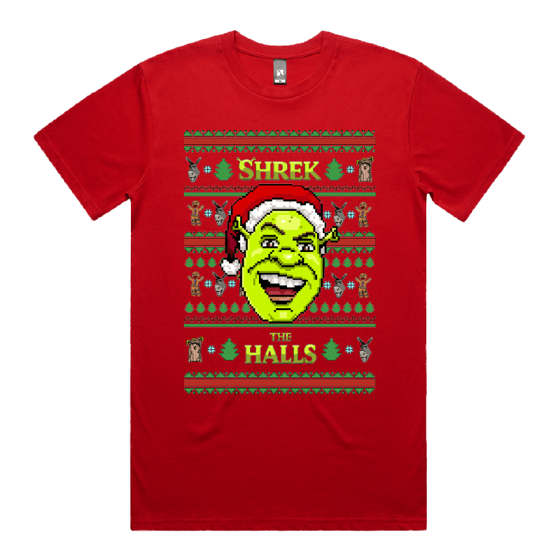 S / Red / Large Front Design Shrek The Halls 💚🎄 - Men's T Shirt