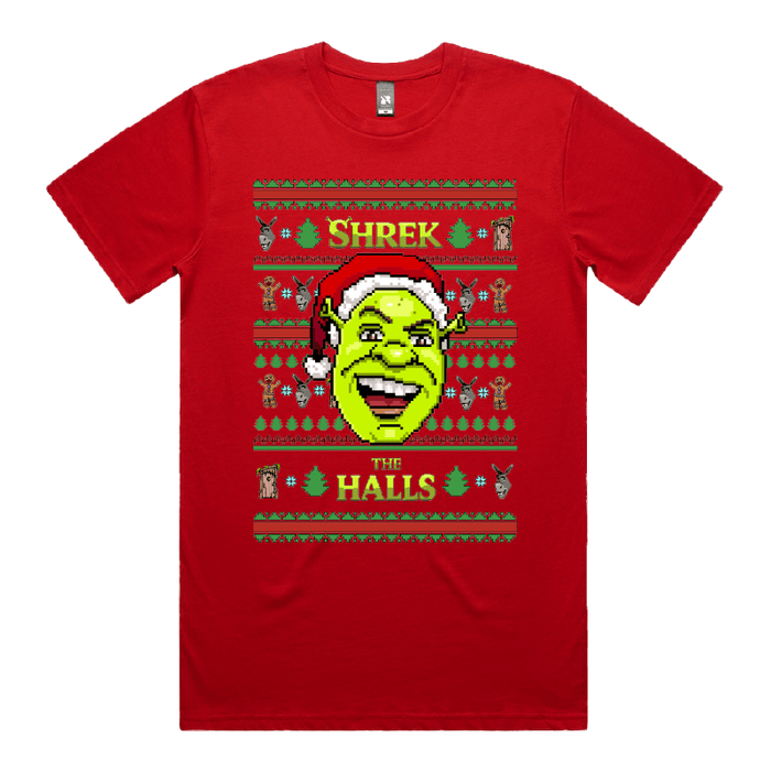 S / Red / Large Front Design Shrek The Halls 💚🎄 - Men's T Shirt