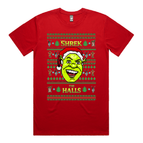 S / Red / Large Front Design Shrek The Halls 💚🎄 - Men's T Shirt
