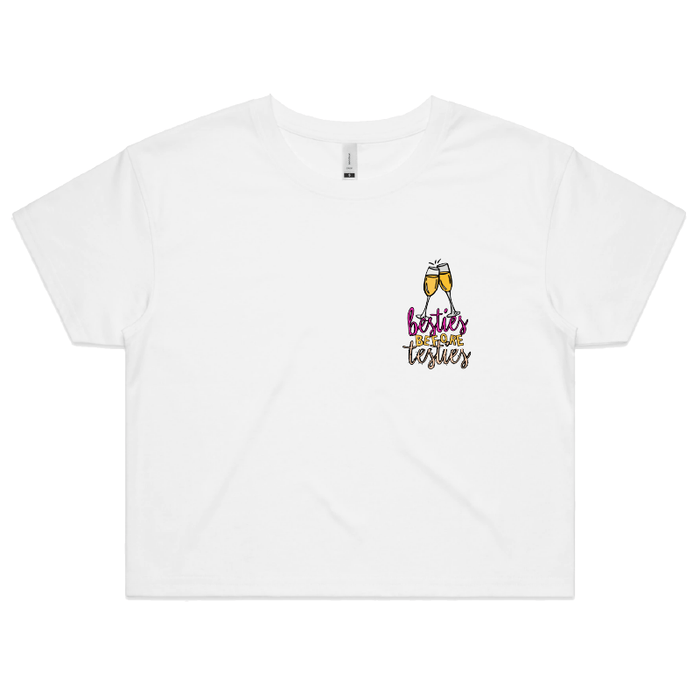 S / White Besties Before Testies 👭🥰 – Women's Crop Top