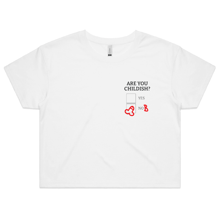 S / White Definitely Not Childish 📋🖕 - Women's Crop Top