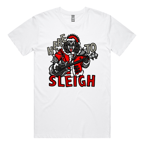 S / White / Large Front Design Here To Sleigh 🎅🤘 - Men's T Shirt
