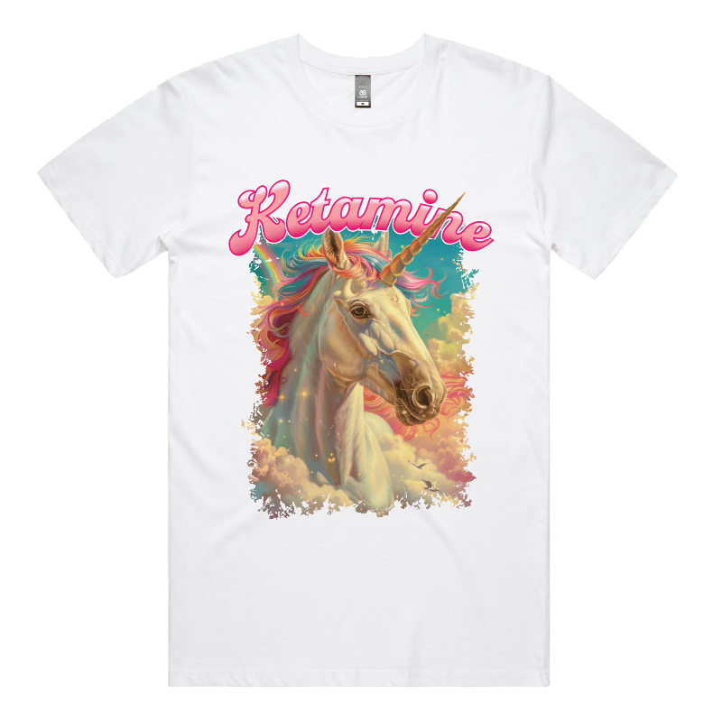 S / White / Large Front Design Ketamine Unicorn 💉🦄 - Men's T Shirt
