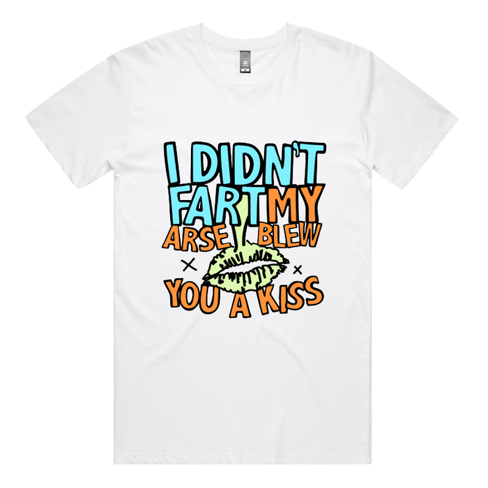 S / White / Large Front Design Kiss From Down Under 😘💨 – Men's T Shirt