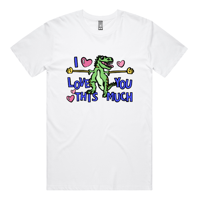 S / White / Large Front Design Love You This Much 🦕📏 – Men's T Shirt