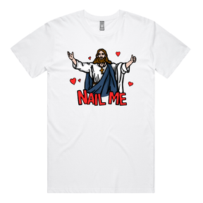 S / White / Large Front Design Nail Me 🙏🔨 – Men's T Shirt