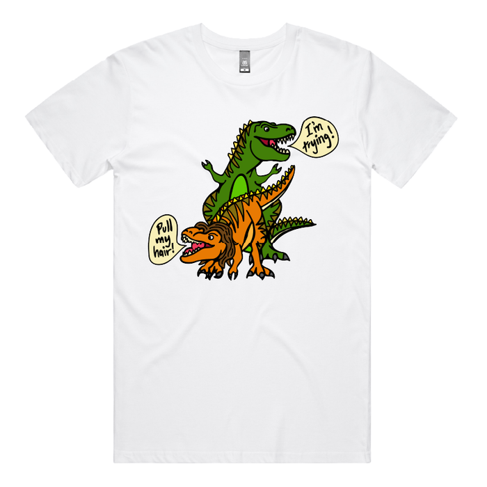 S / White / Large Front Design Pull My Hair 🦖🦕 – Men's T Shirt