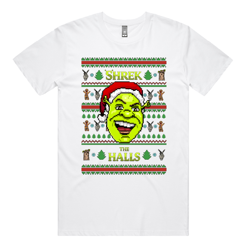 S / White / Large Front Design Shrek The Halls 💚🎄 - Men's T Shirt
