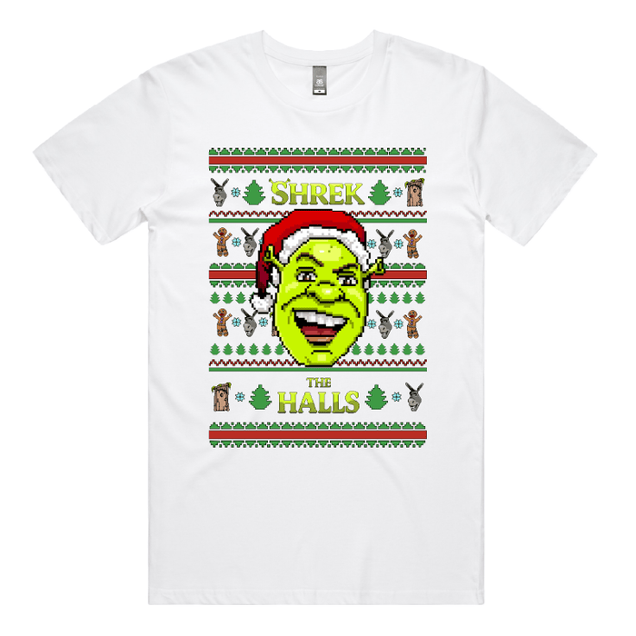 S / White / Large Front Design Shrek The Halls 💚🎄 - Men's T Shirt
