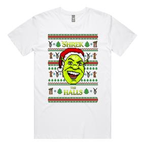 S / White / Large Front Design Shrek The Halls 💚🎄 - Men's T Shirt
