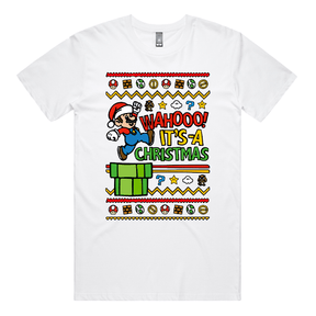 S / White / Large Front Design Super Christmas 🍄🎅 - Men's T Shirt