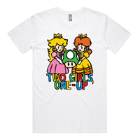 S / White / Large Front Design Two Girls One-Up 🍄📤 – Men's T Shirt