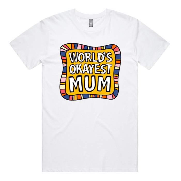S / White / Large Front Design World's Okayest Mum 🌍🏆 – Men's T Shirt