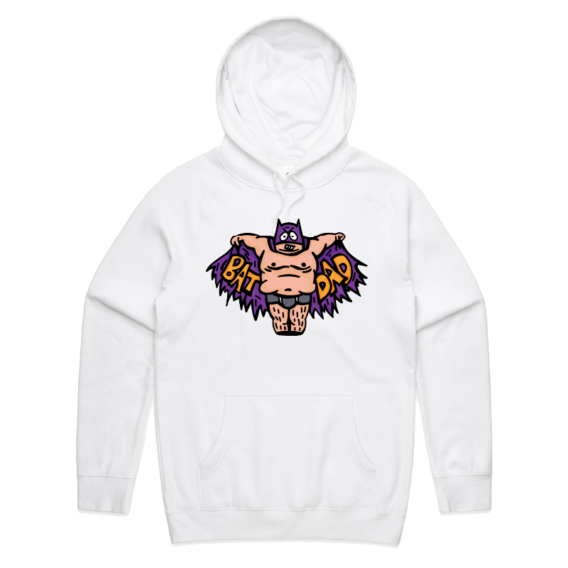 S / White / Large Front Print Bat Dad 🦹🏻‍♂️⚾️ - Unisex Hoodie