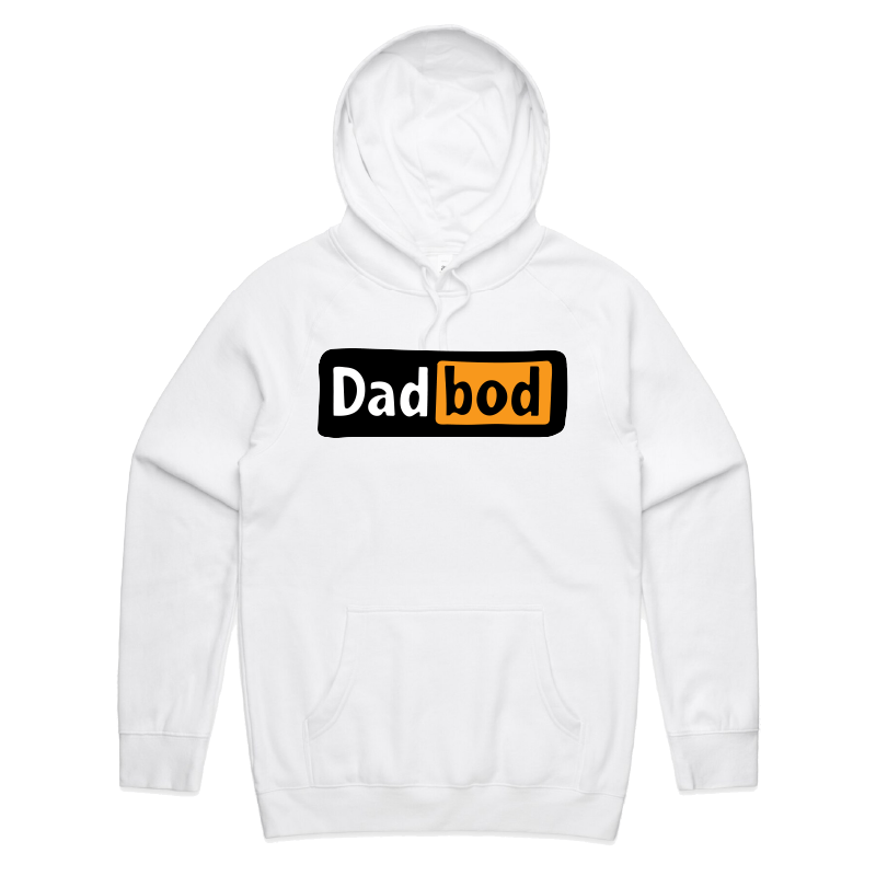 S / White / Large Front Print DadBod Logo 💻🧻 – Unisex Hoodie