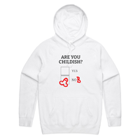 S / White / Large Front Print Definitely Not Childish 📋🖕 - Unisex Hoodie