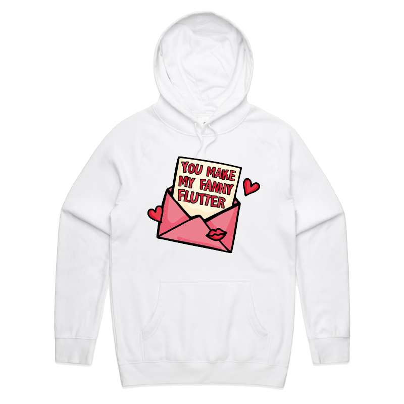 S / White / Large Front Print Fanny Flutter 🦋 – Unisex Hoodie