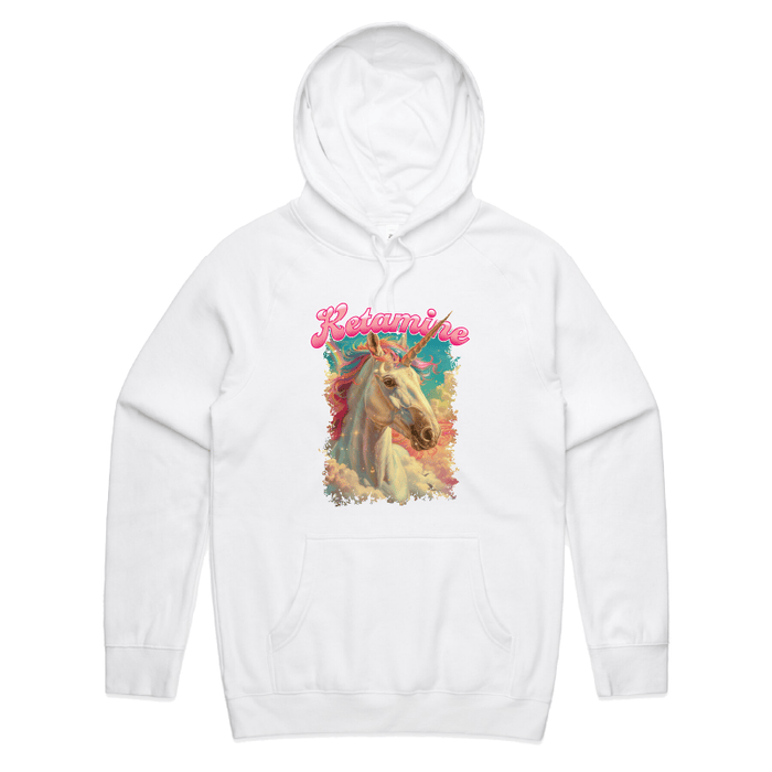 S / White / Large Front Print Ketamine Unicorn 💉🦄 - Unisex Hoodie