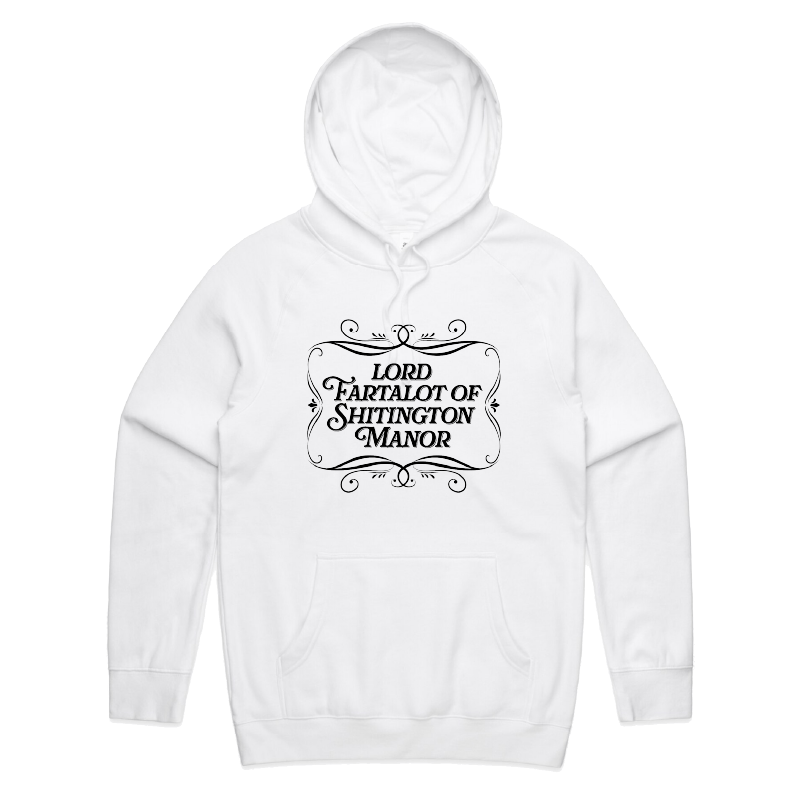 S / White / Large Front Print Lord Fartalot 👑💨 – Unisex Hoodie