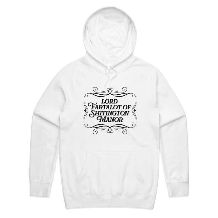 S / White / Large Front Print Lord Fartalot 👑💨 – Unisex Hoodie