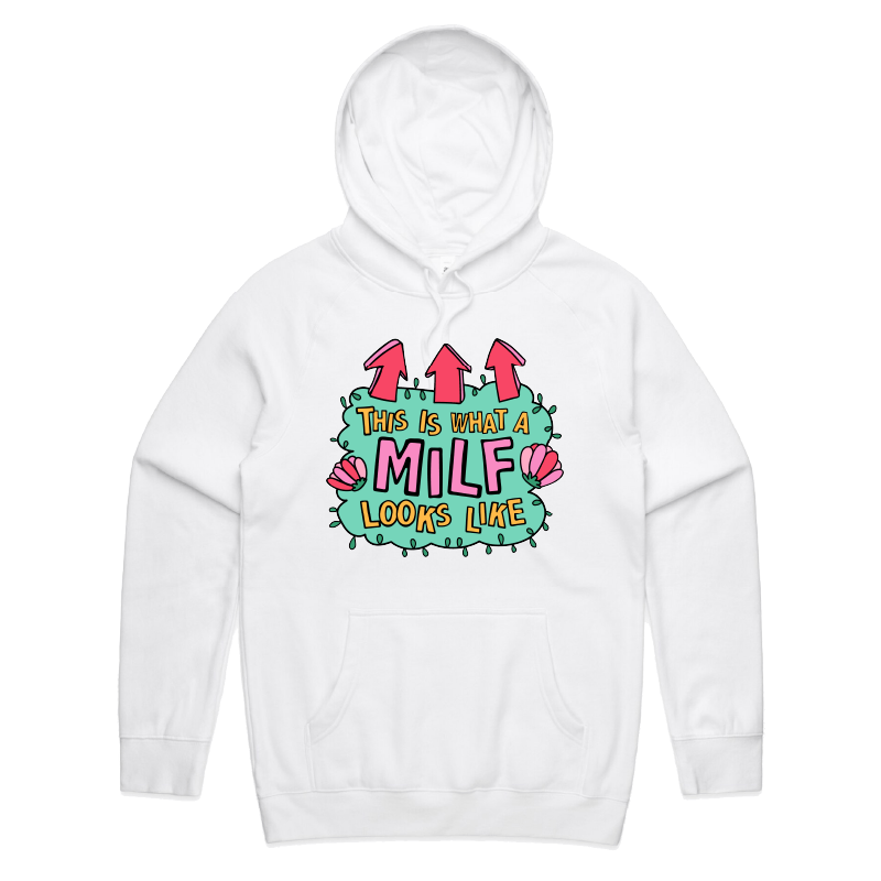 S / White / Large Front Print MILF Looks Like 👆 – Unisex Hoodie