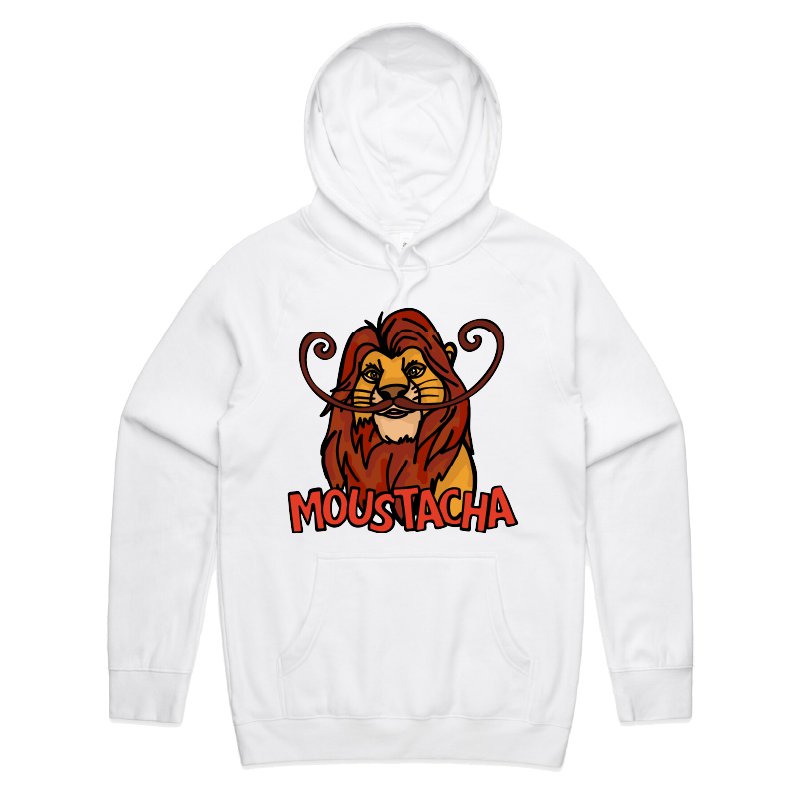 S / White / Large Front Print Moustacha 🦁👨 - Unisex Hoodie