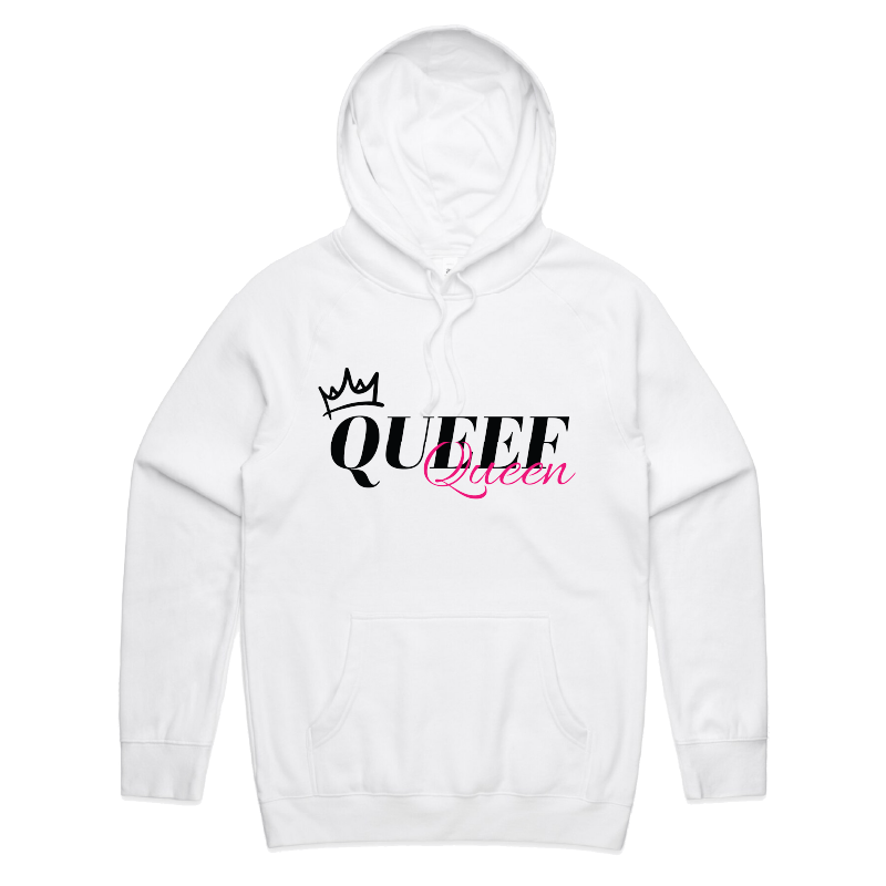 S / White / Large Front Print Queef Queen 💨👑 - Unisex Hoodie